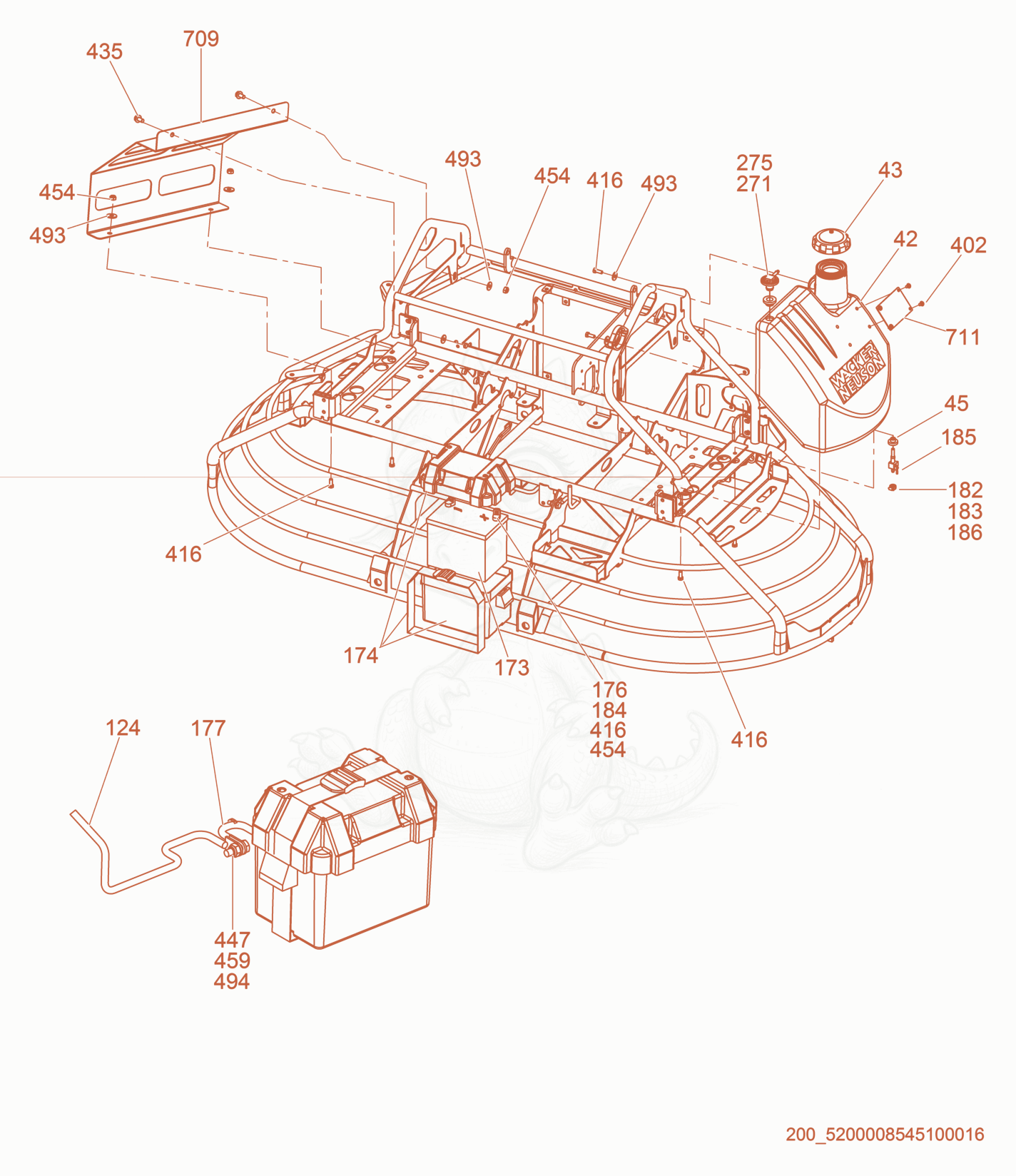 Exploded parts diagram of the Tank cpl. of a Wacker Neuson CRTV36-26A, with numbered balloons