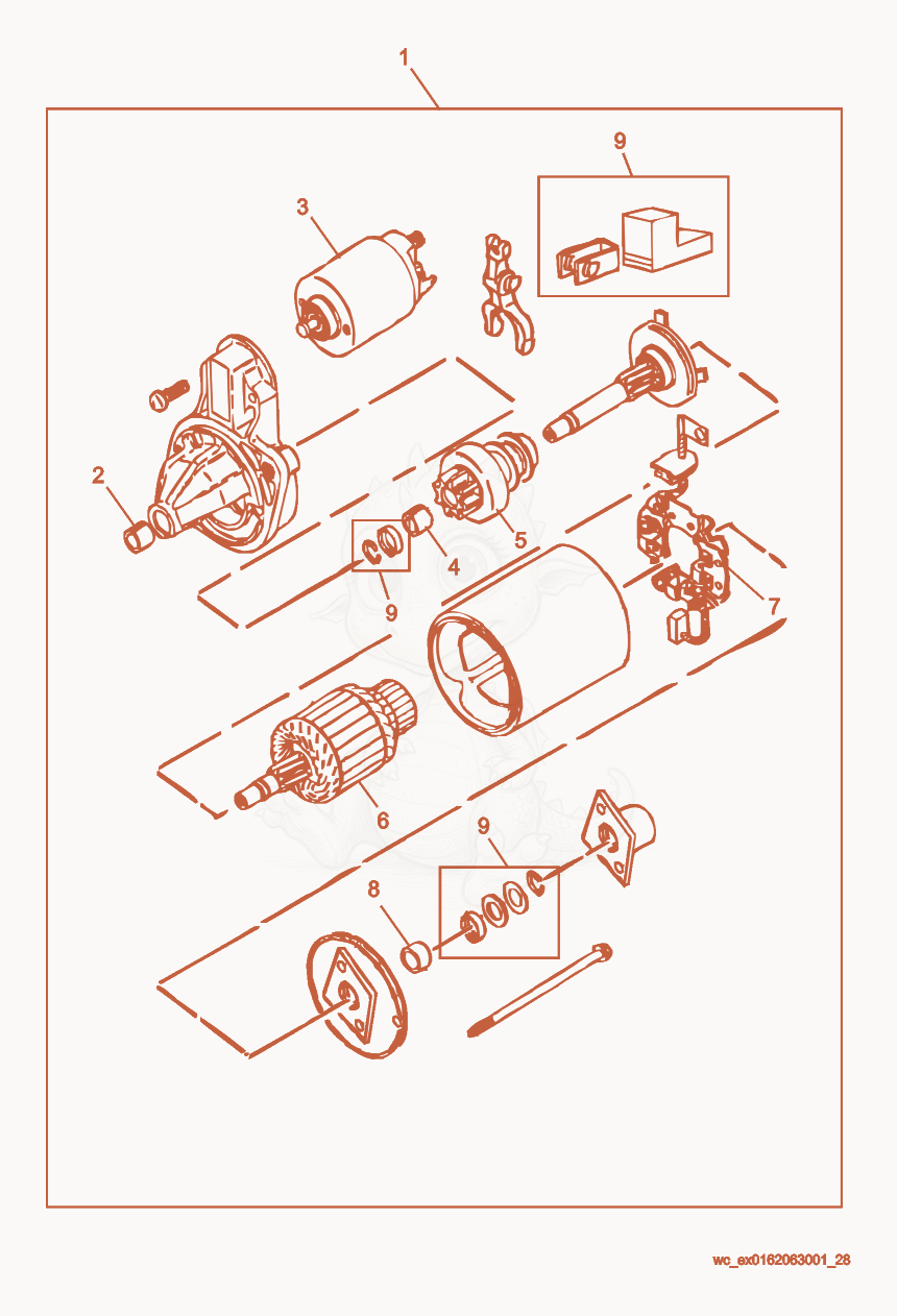 Exploded parts diagram of the Starter cpl. of a Wacker Neuson RD27-120, with numbered balloons