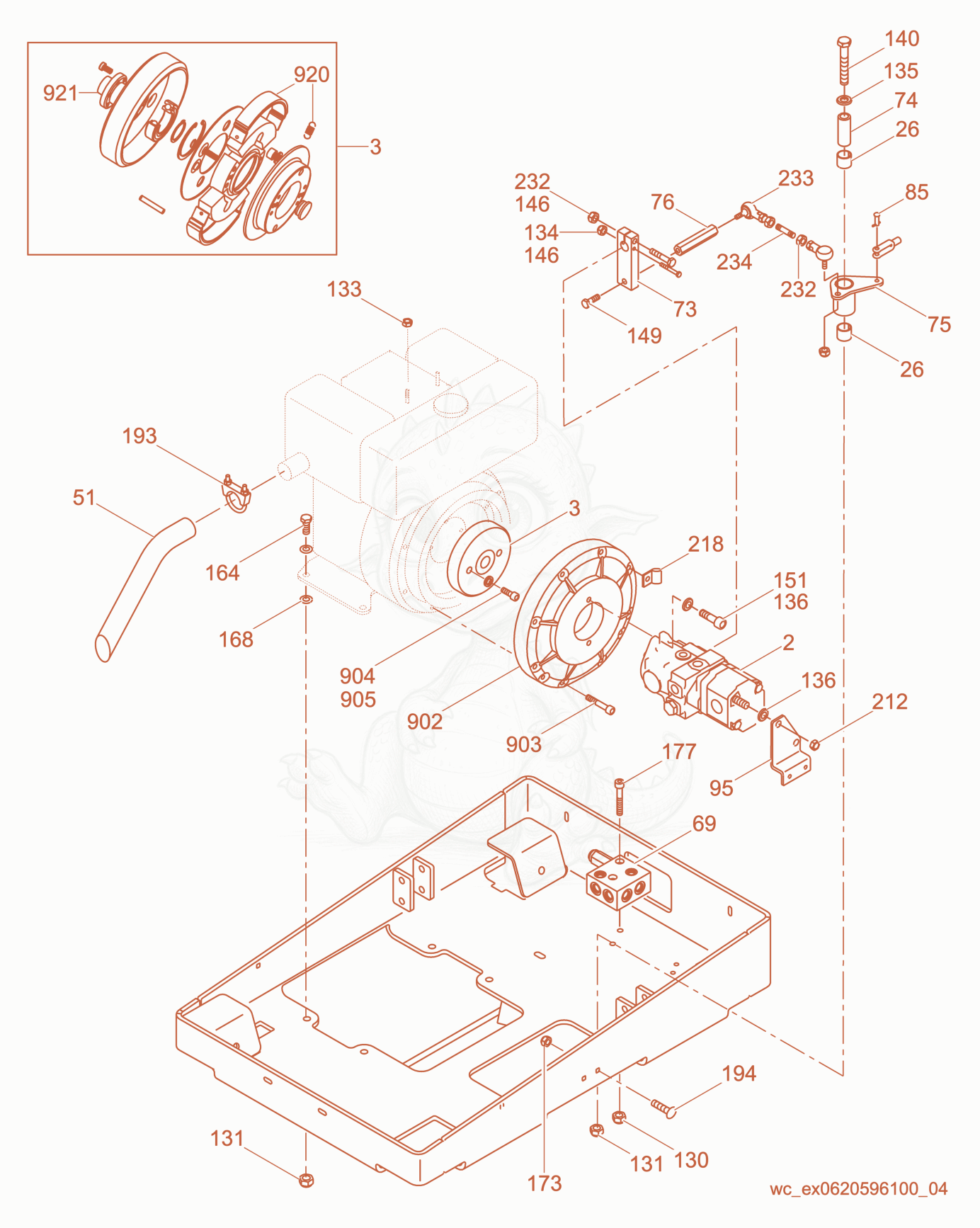 Exploded parts diagram of the Engine Compartment of a Wacker Neuson RD7-RAW, with numbered balloons