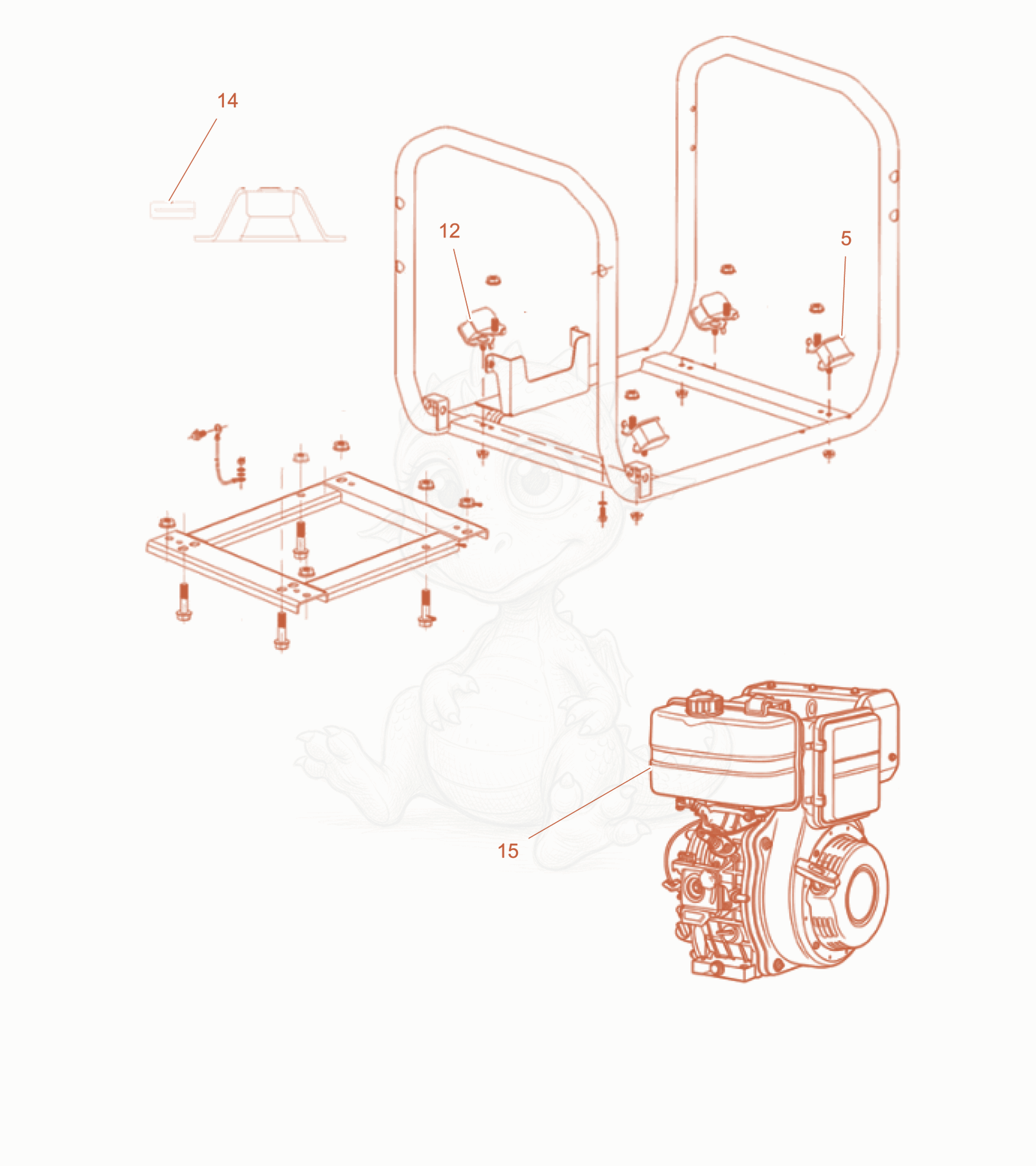Exploded parts diagram of the Components of frame cpl. of a Wacker Neuson GDS5500G(NO-CE), with numbered balloons