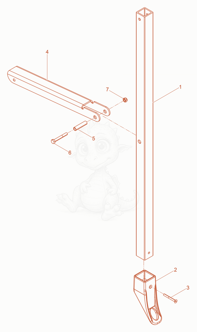 Exploded parts diagram of the Fixed tripod leg of a Wacker Neuson LBS80M/230/50, with numbered balloons