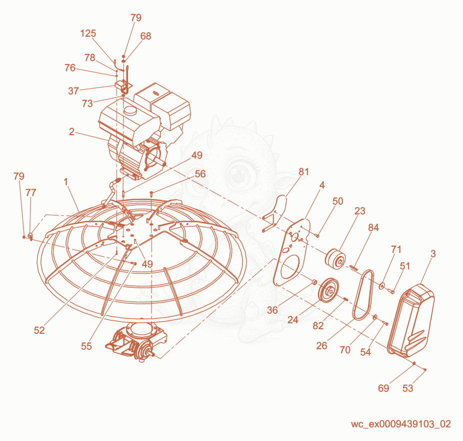 Despiece del Drive System de una máquina Wacker Neuson CT36-8A, con globos numerados