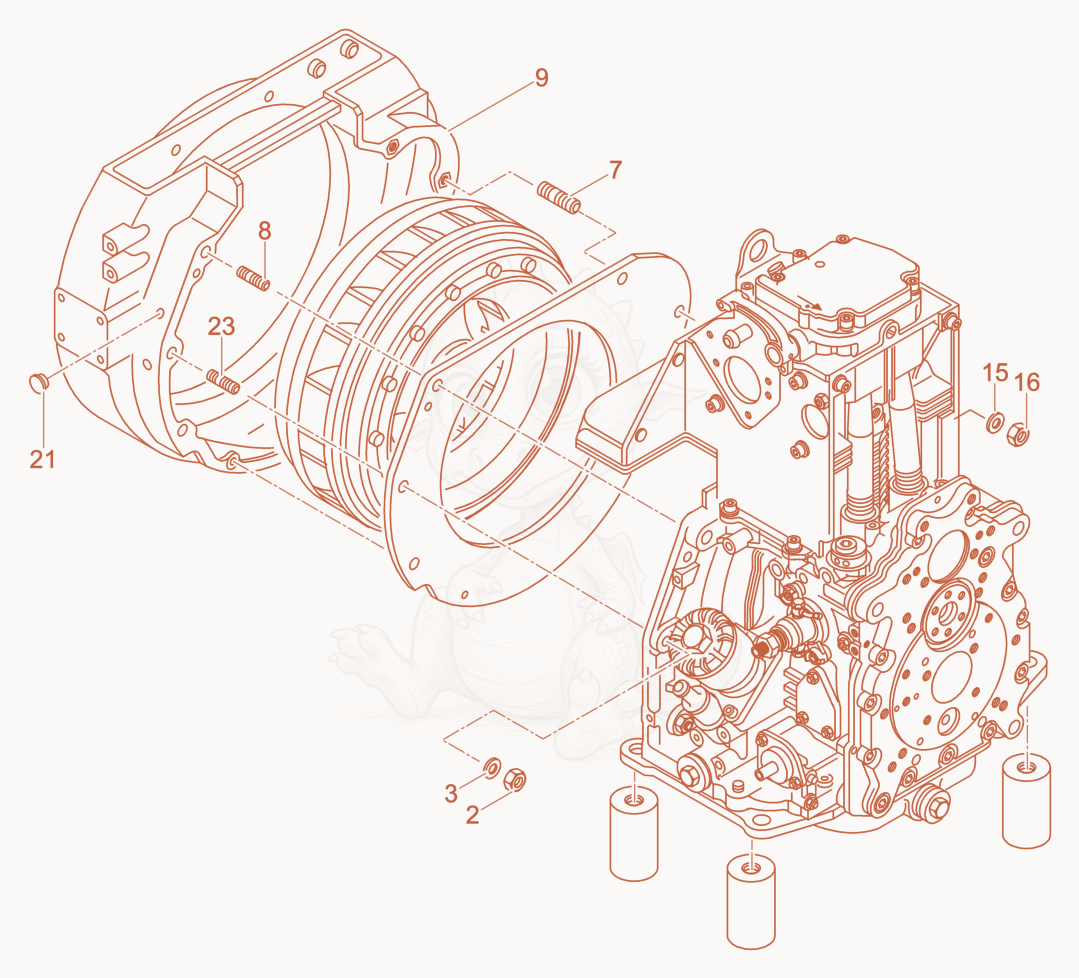 Exploded parts diagram of the Coupling housing of a Wacker Neuson DPU5045H, with numbered balloons