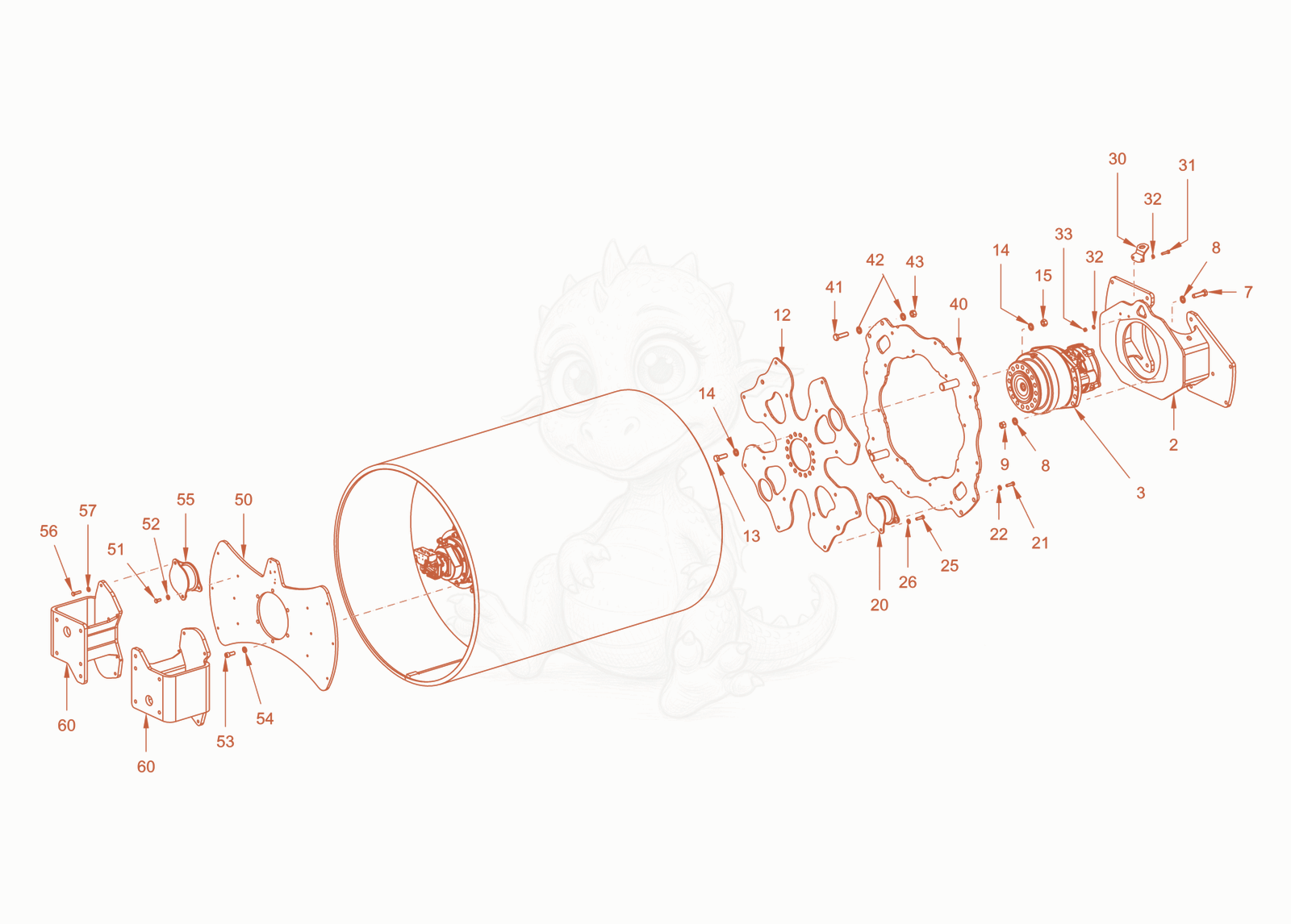 Exploded parts diagram of the mounting of a Wacker Neuson RC70PDPFCAB, with numbered balloons