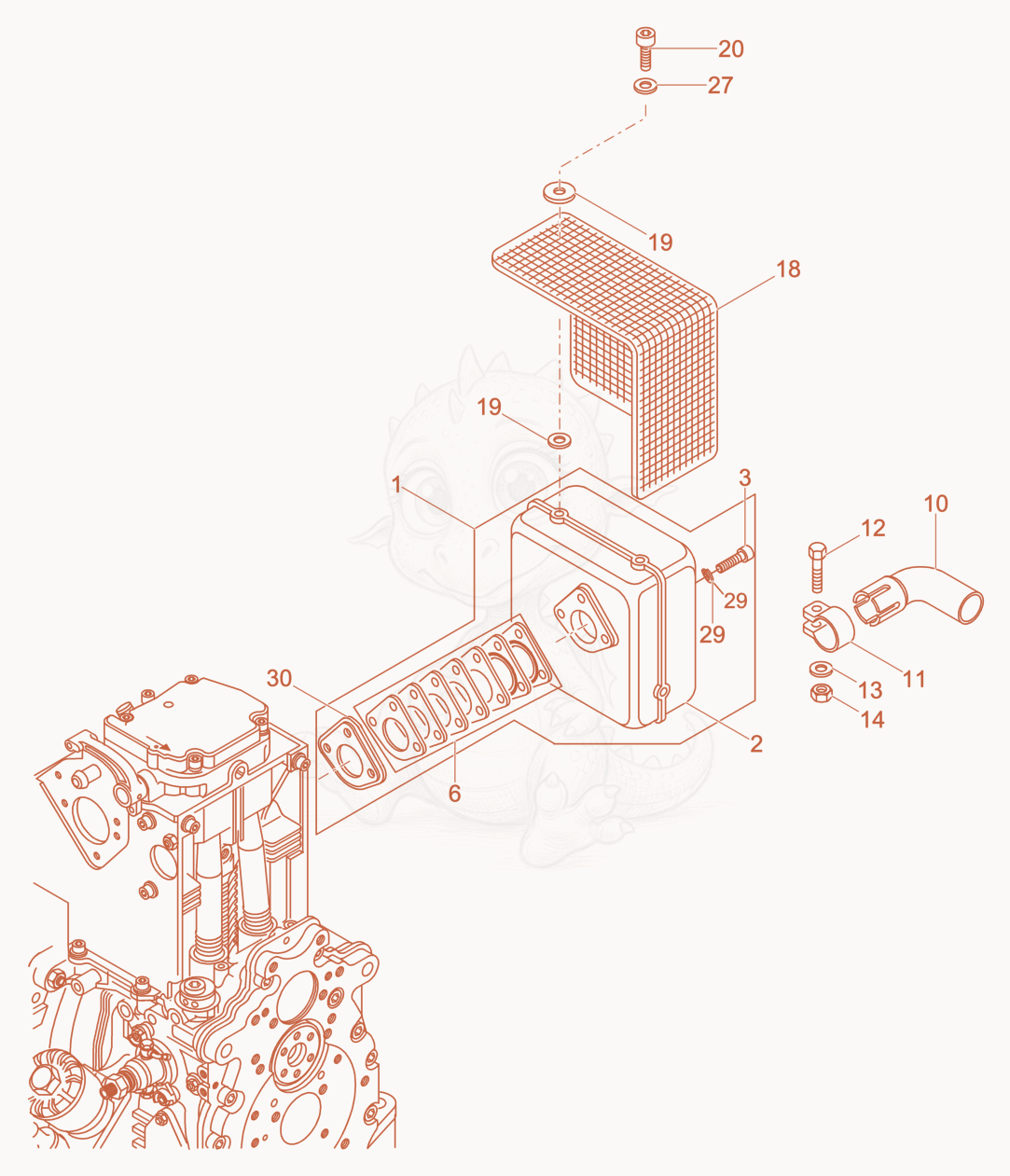 Exploded parts diagram of the Exhaust Silencer of a Wacker Neuson DPU5045H, with numbered balloons