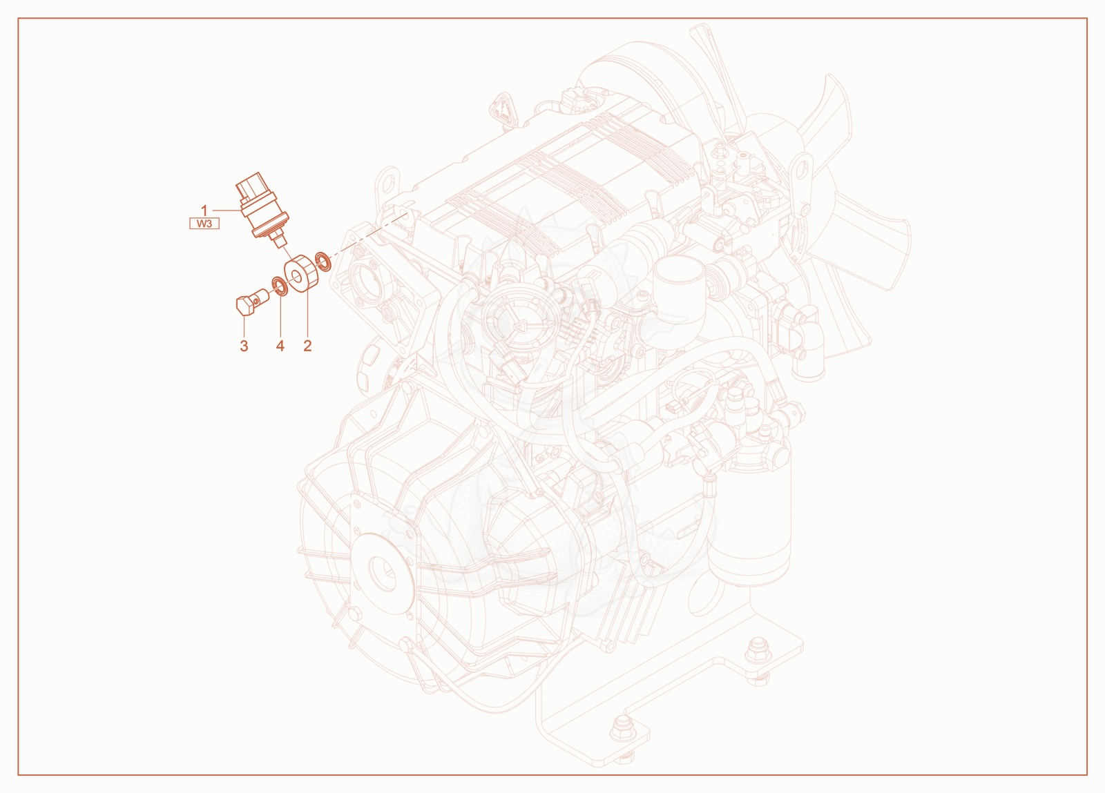 Exploded parts diagram of the Oil Pressure Sensor of a Wacker Neuson RTLX-SC3, with numbered balloons