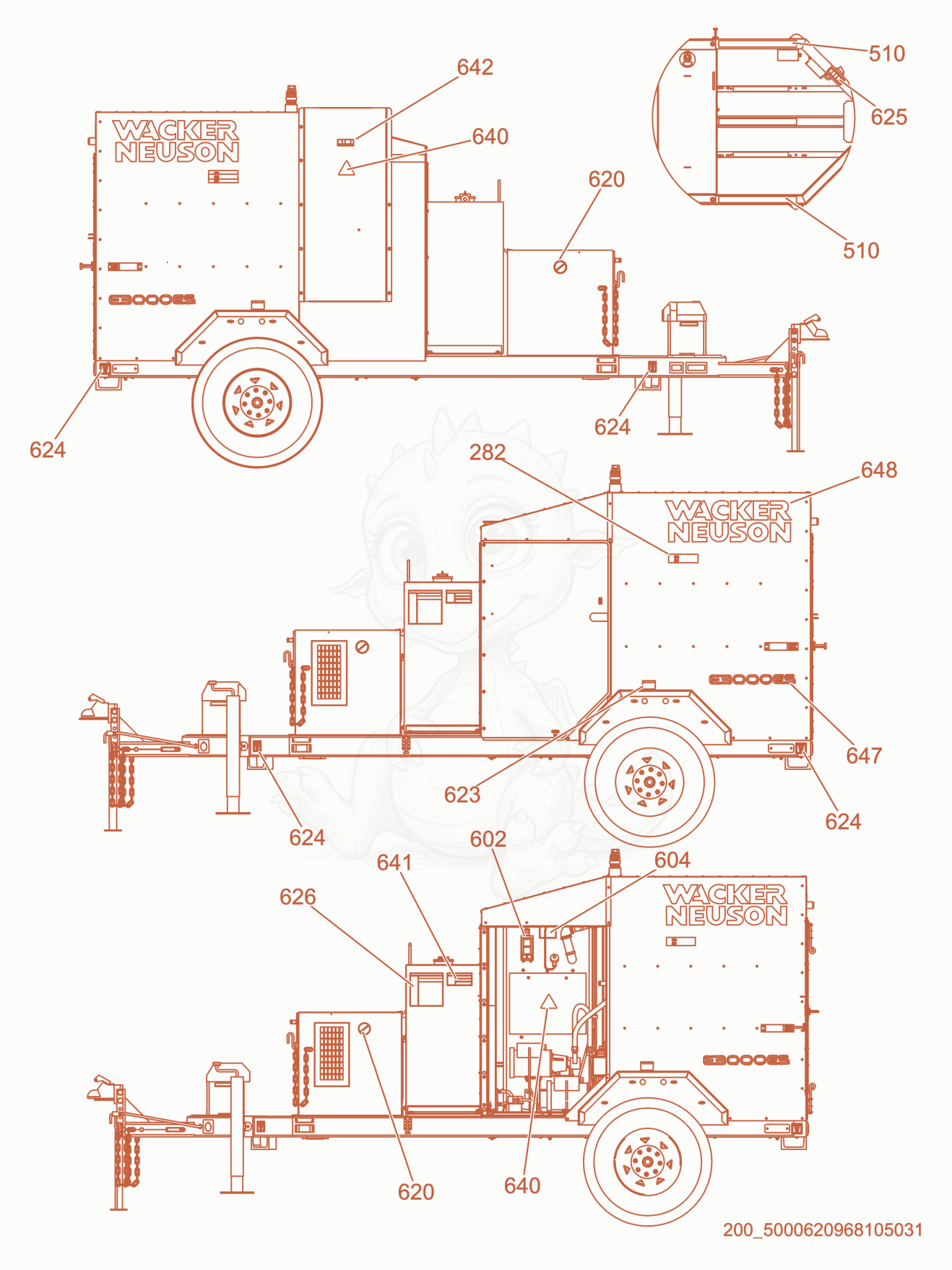 Exploded parts diagram of the Labels of a Wacker Neuson E3000ES, with numbered balloons