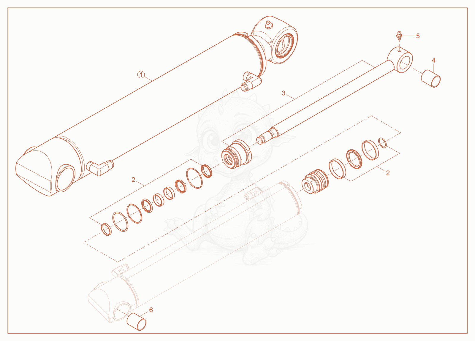 Exploded parts diagram of the Bucket Cylinder of a Wacker Neuson ST27, with numbered balloons