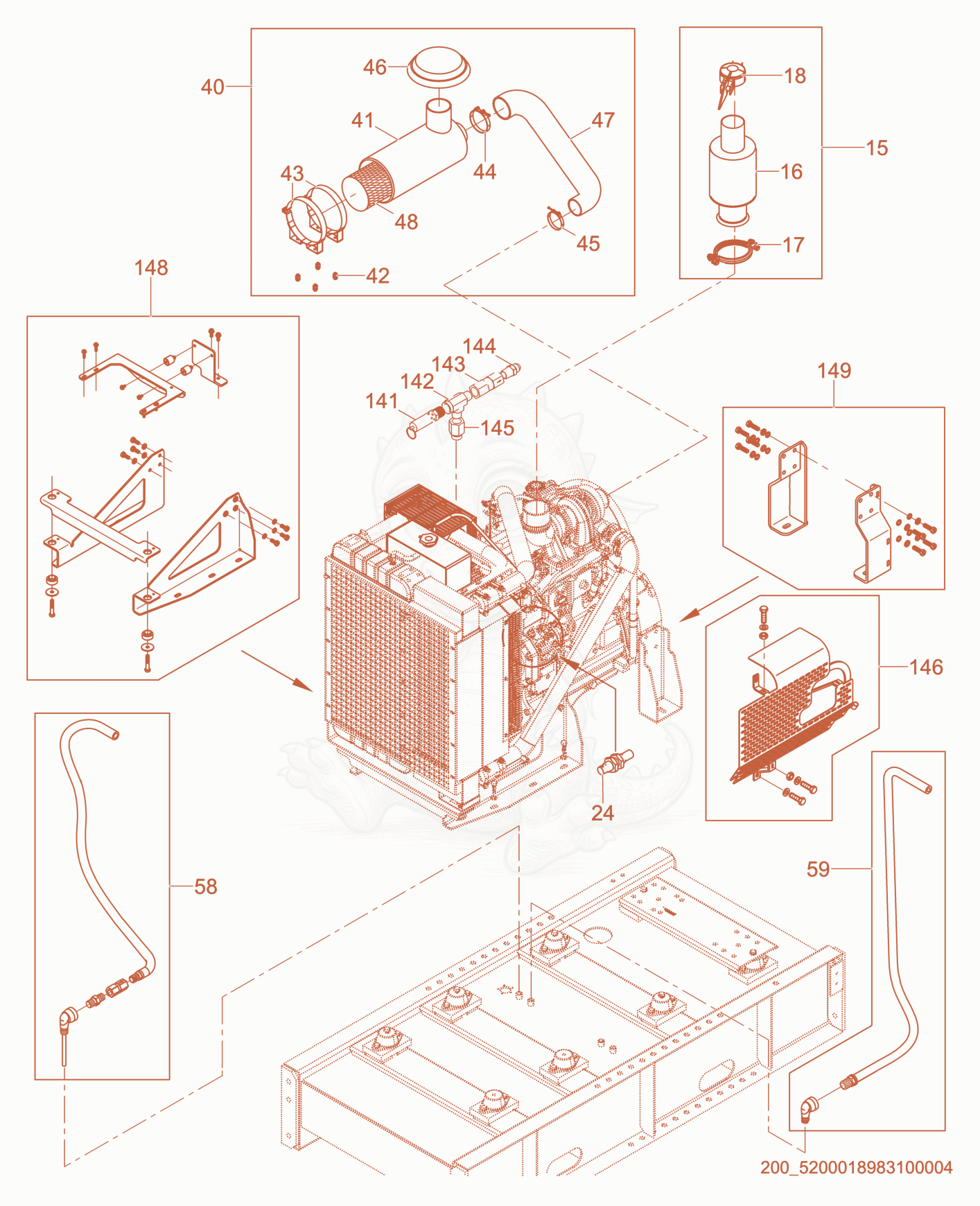 Exploded parts diagram of the Engine Mount of a Wacker Neuson APT8TCW, with numbered balloons