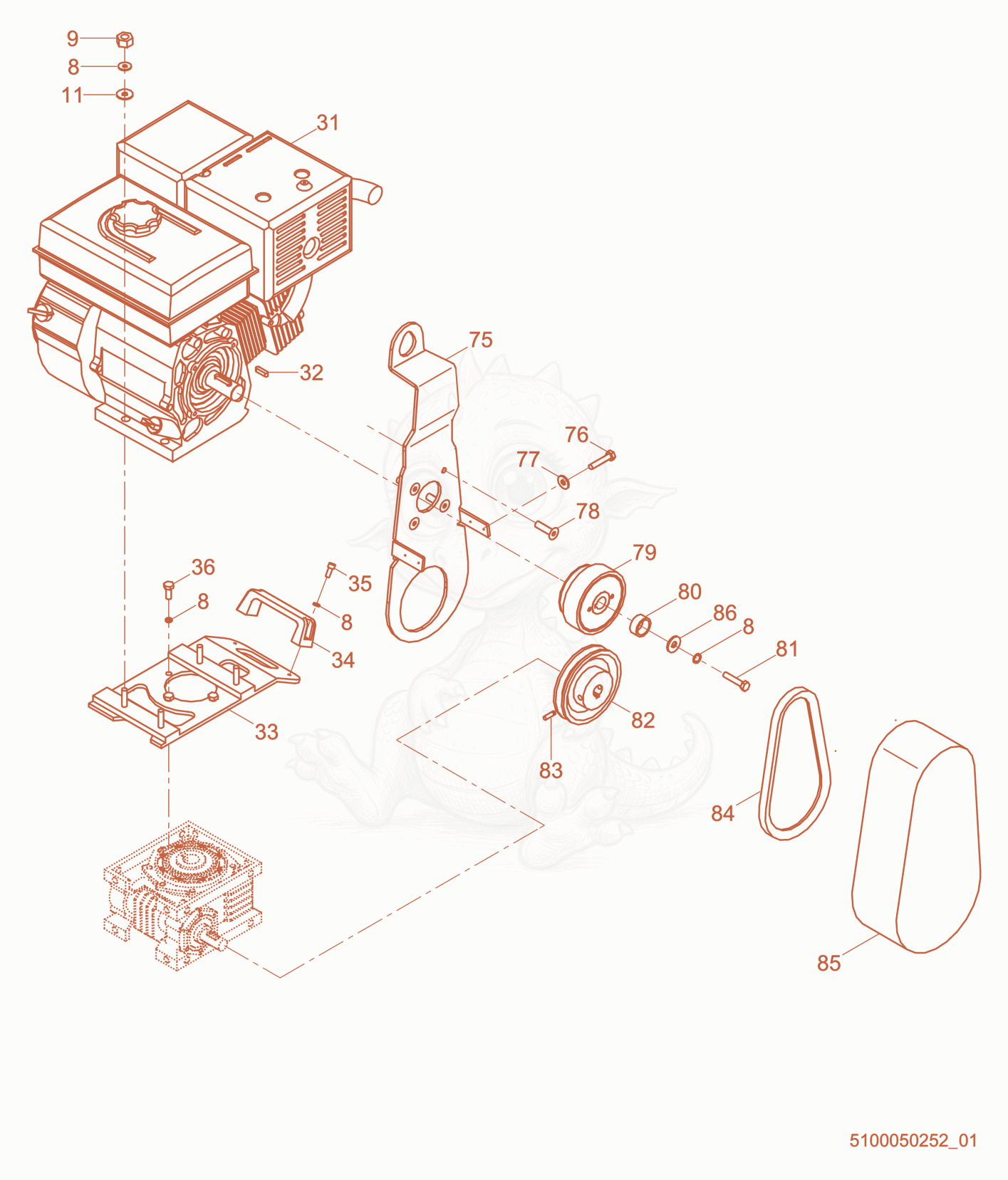 Despiece del Drive System de una máquina Wacker Neuson CT24-4AEU, con globos numerados