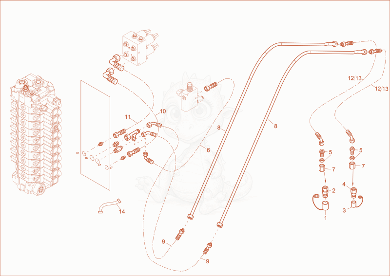 Exploded parts diagram of the AUXILIARY HYDRAULICS OPERATION of a Wacker Neuson EW65, with numbered balloons