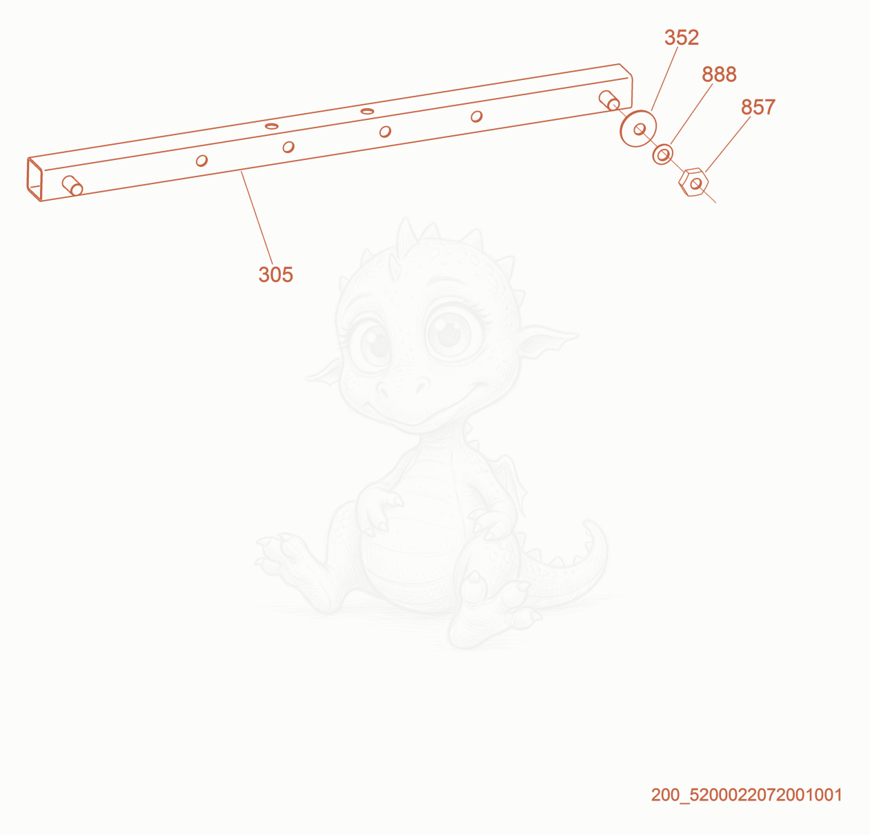 Despiece del Option-Adjustable Light Mount de una máquina Wacker Neuson LTN6K-LT, con globos numerados