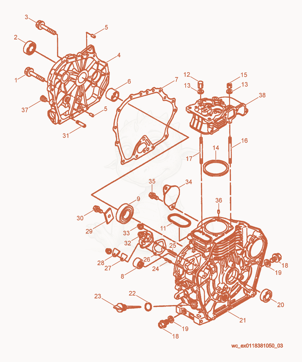 Exploded parts diagram of the Crankcase cpl. of a Wacker Neuson DS70, with numbered balloons