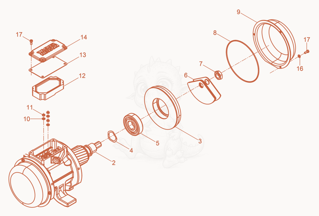 Exploded parts diagram of the External Vibrator cpl. of a Wacker Neuson AR52/6/055, with numbered balloons