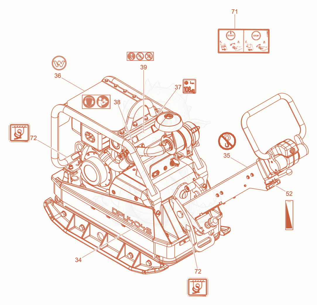 Exploded parts diagram of the Labels of a Wacker Neuson DPU4045YEHZFLRC, with numbered balloons