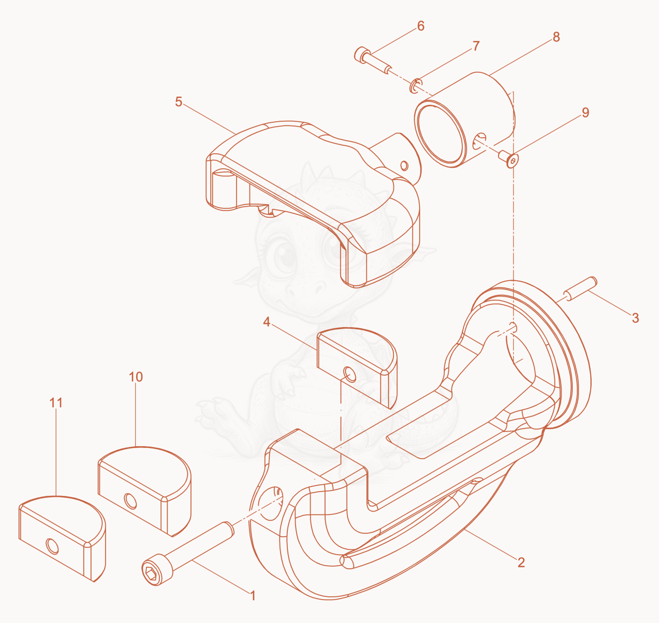 Despiece del Bending head de una máquina Wacker Neuson RCP-25/230, con globos numerados