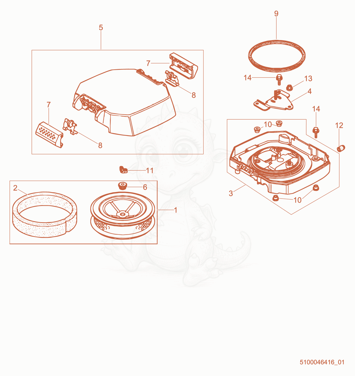 Despiece del Air Cleaner cpl. de una máquina Wacker Neuson GPS9700A, con globos numerados