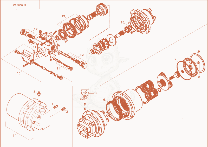 Exploded parts diagram of the TRAVELLING GEAR (MAG50) of a Wacker Neuson 8003, with numbered balloons