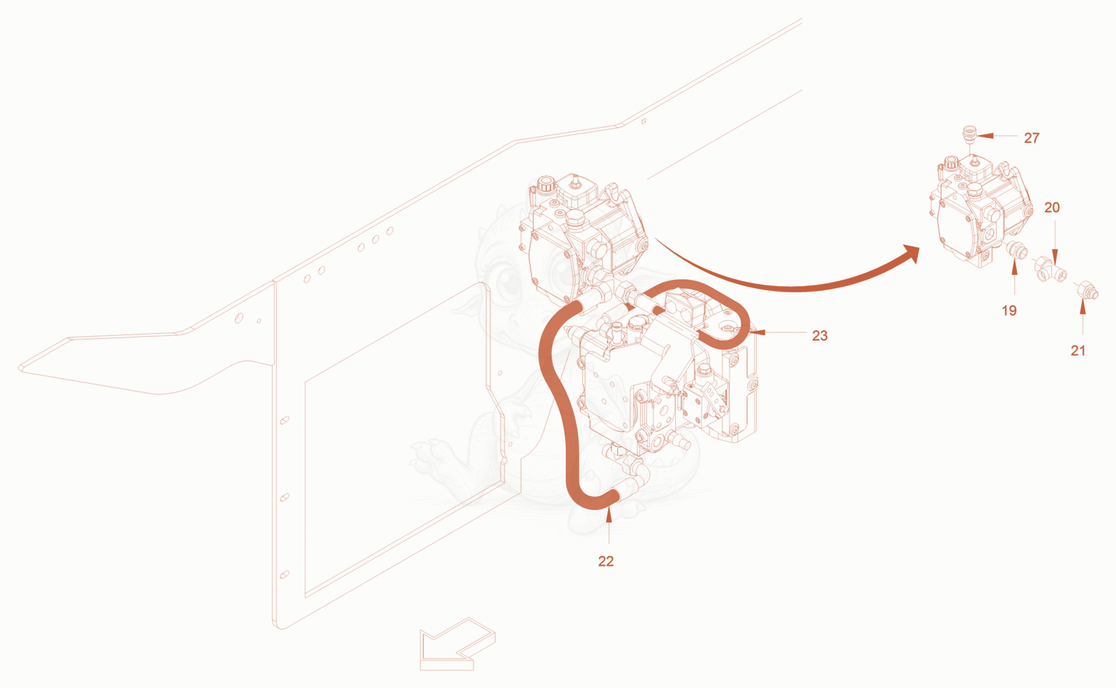 Exploded parts diagram of the vibration drive of a Wacker Neuson RC50, with numbered balloons
