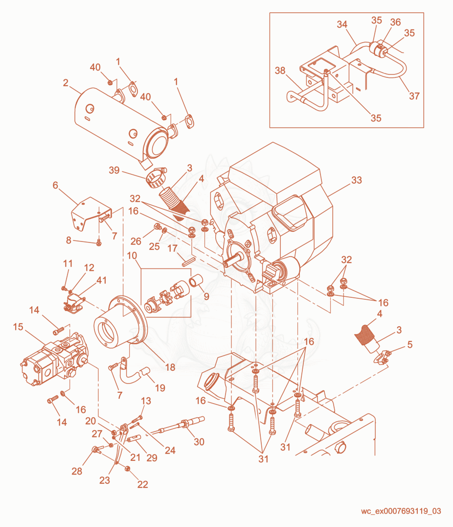 Exploded parts diagram of the Engine Compartment of a Wacker Neuson RD11A, with numbered balloons