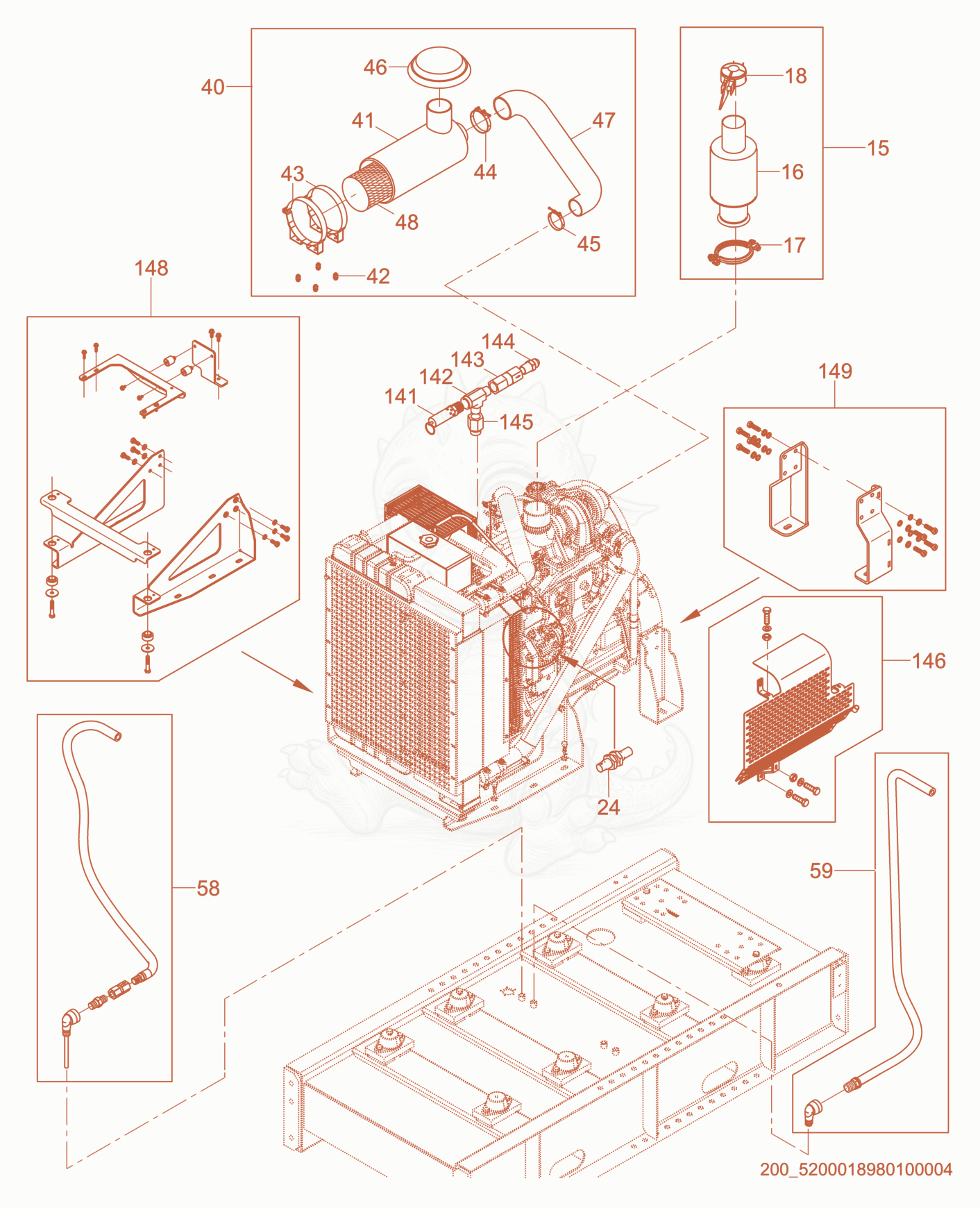 Exploded parts diagram of the Engine Mount of a Wacker Neuson APT6T, with numbered balloons
