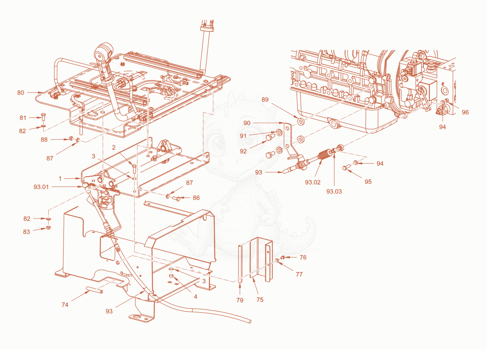 Exploded parts diagram of the drive shifting of a Wacker Neuson RD40-130CDPF, with numbered balloons