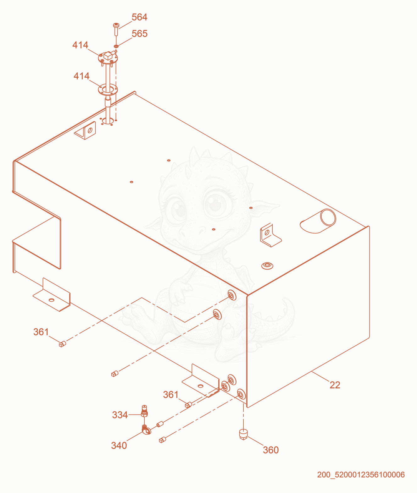 Exploded parts diagram of the Fuel Tank cpl. of a Wacker Neuson E1250S, with numbered balloons
