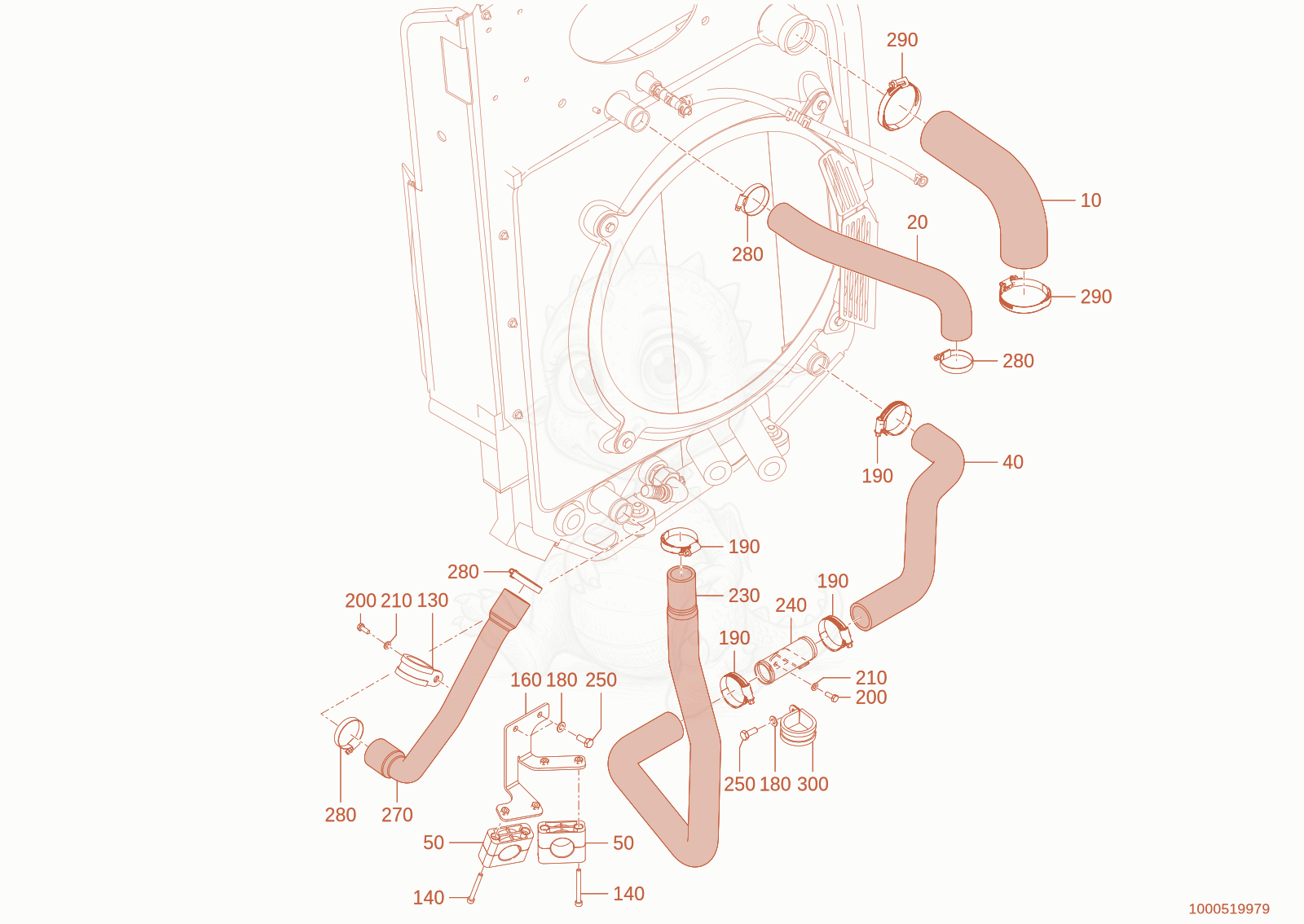 Exploded parts diagram of the Tubing cooler of a Wacker Neuson WL750(A04-01), with numbered balloons