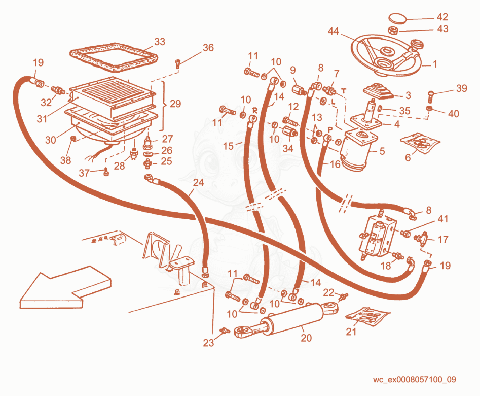 Despiece del Steering Hydraulic System de una máquina Wacker Neuson RD15, con globos numerados