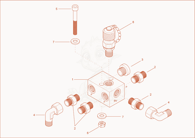 Exploded parts diagram of the distributor block of a Wacker Neuson 1403RD, with numbered balloons