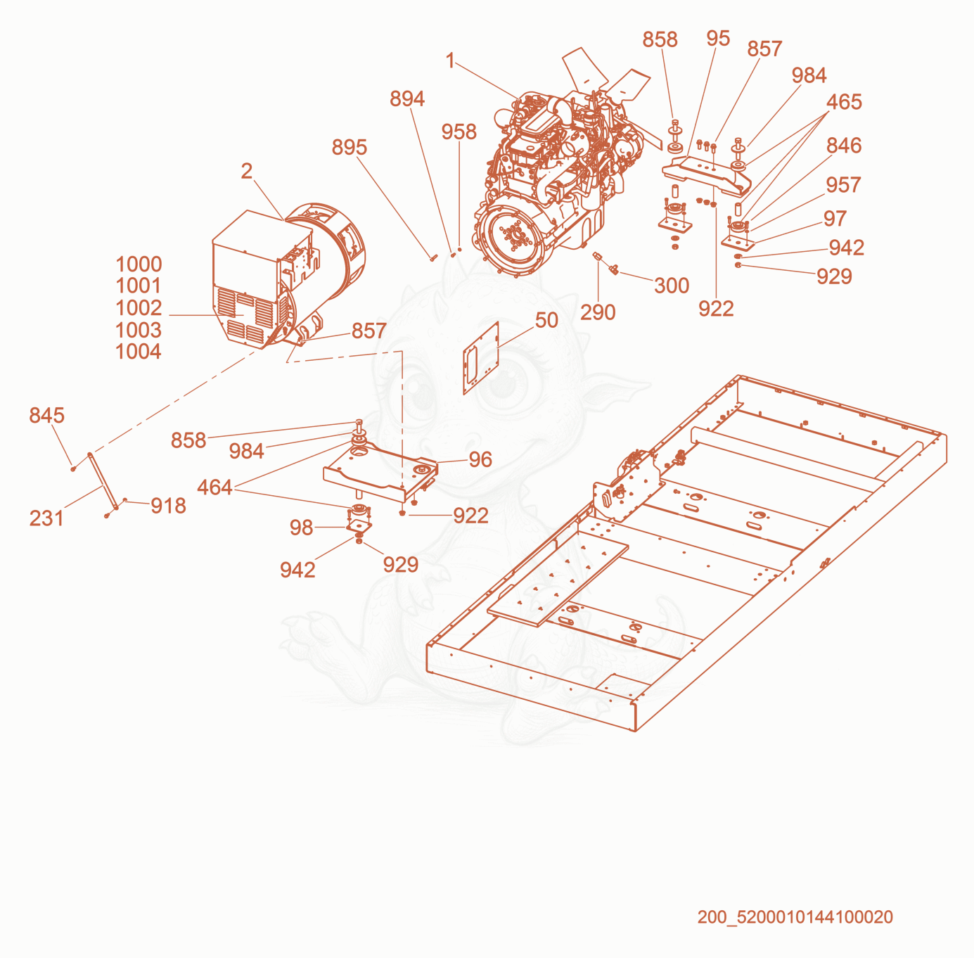 Exploded parts diagram of the Generator/Engine of a Wacker Neuson G320, with numbered balloons