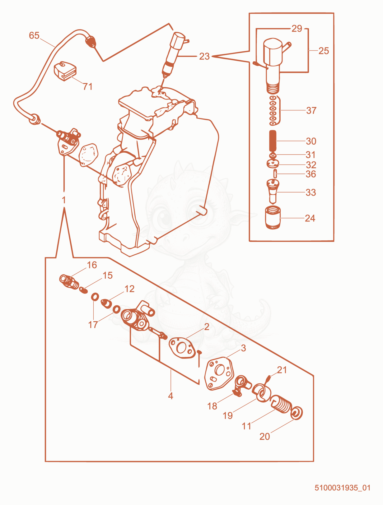 Exploded parts diagram of the Fuel Valve of a Wacker Neuson RD7YE, with numbered balloons