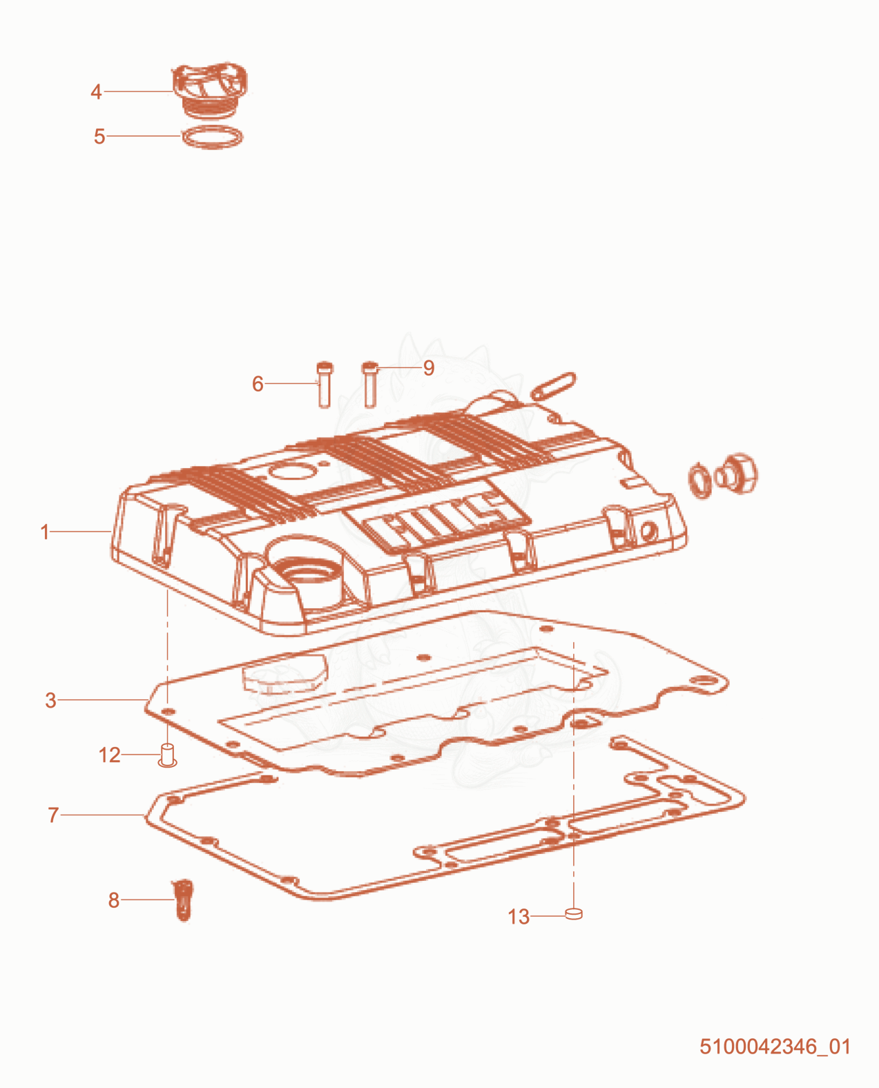 Exploded parts diagram of the Cylinder Head Cover of a Wacker Neuson RTX-SC2EU, with numbered balloons