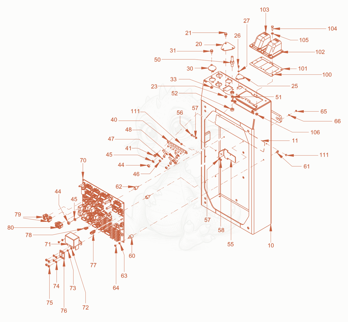 Exploded parts diagram of the electrical system of a Wacker Neuson RC50DPFCAB, with numbered balloons