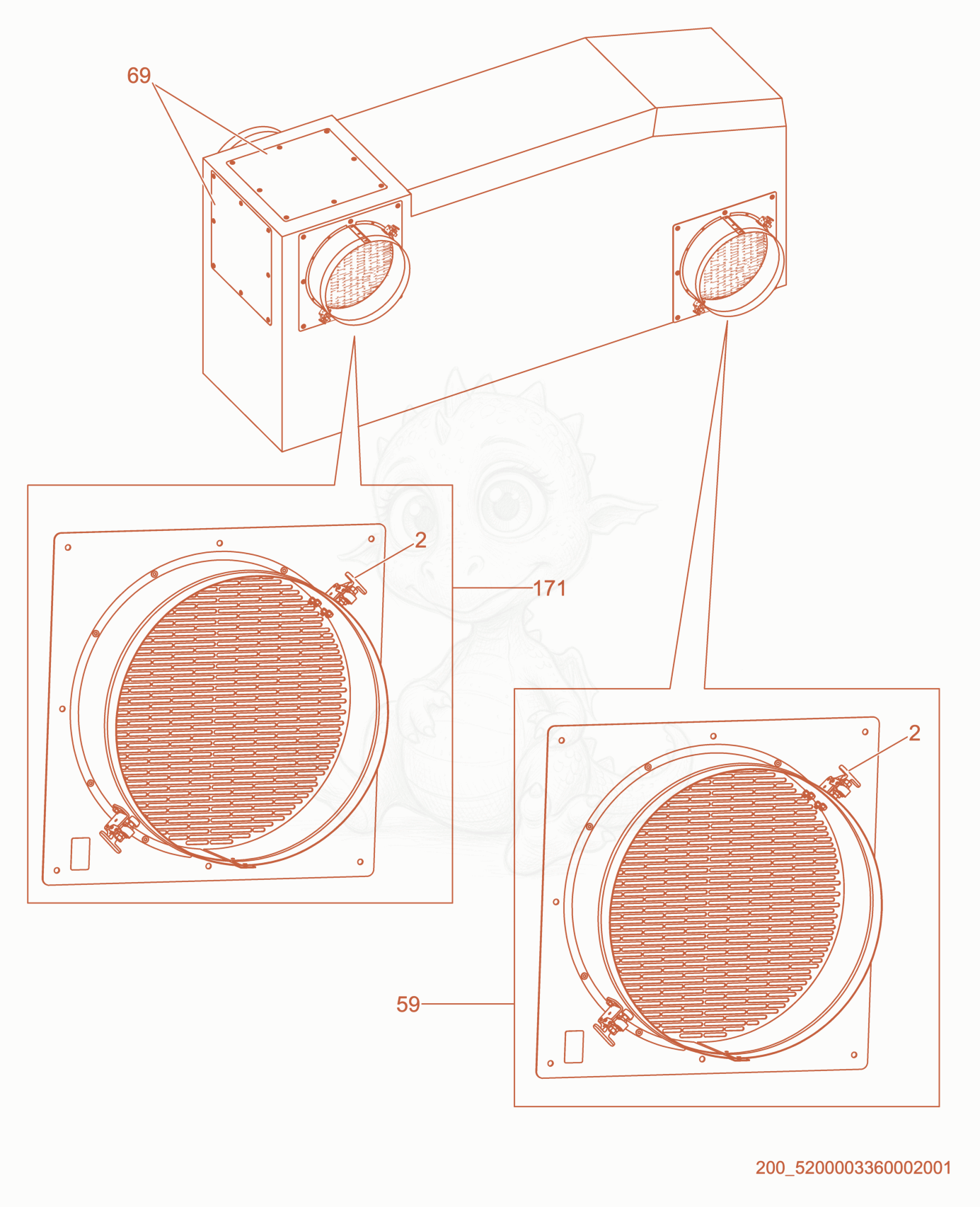 Exploded parts diagram of the Duct Adapter cpl. of a Wacker Neuson HI260, with numbered balloons