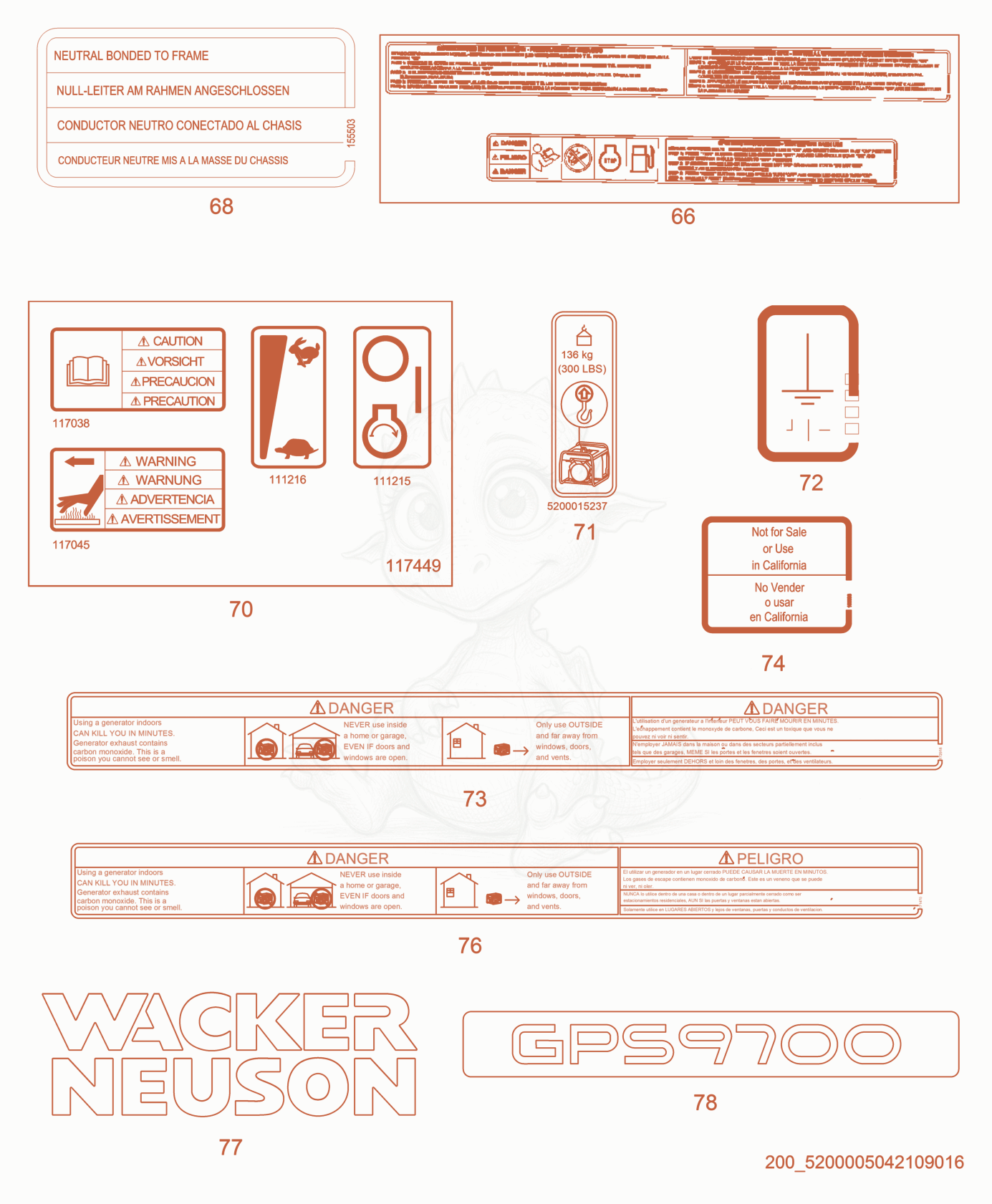 Exploded parts diagram of the Labels of a Wacker Neuson GPS9700, with numbered balloons