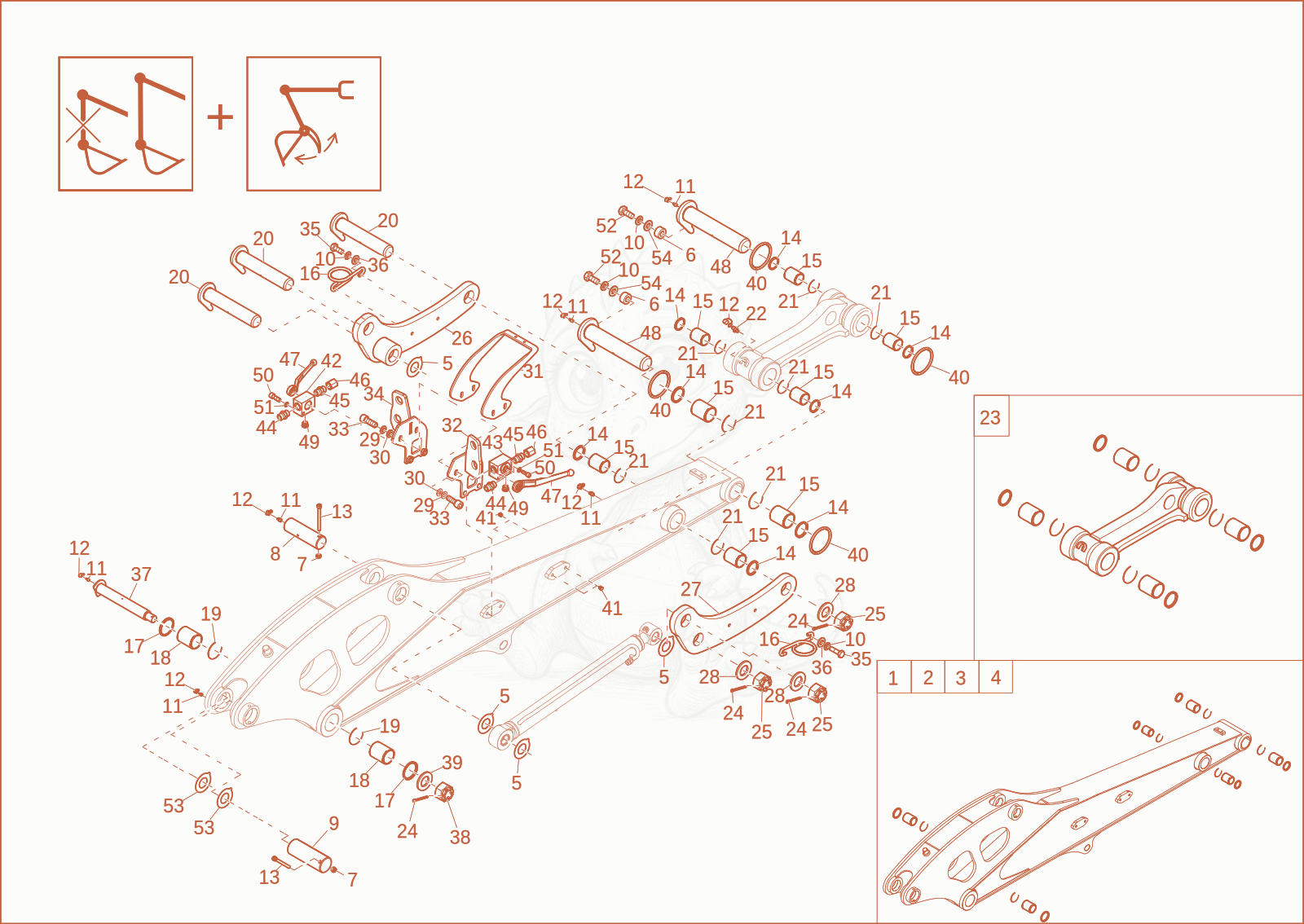 Exploded parts diagram of the DIPPER ARM LONG (OPTION) of a Wacker Neuson ET65, with numbered balloons