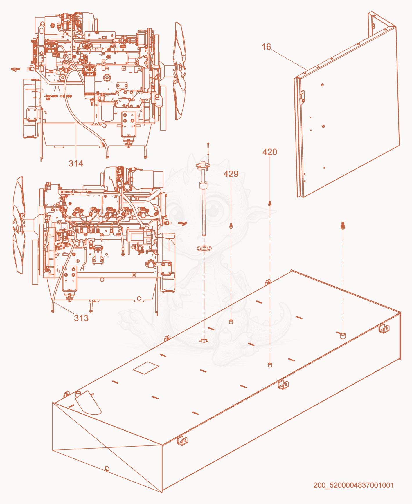 Despiece del Option-Non Fuel Quick Disconnect de una máquina Wacker Neuson G100, con globos numerados