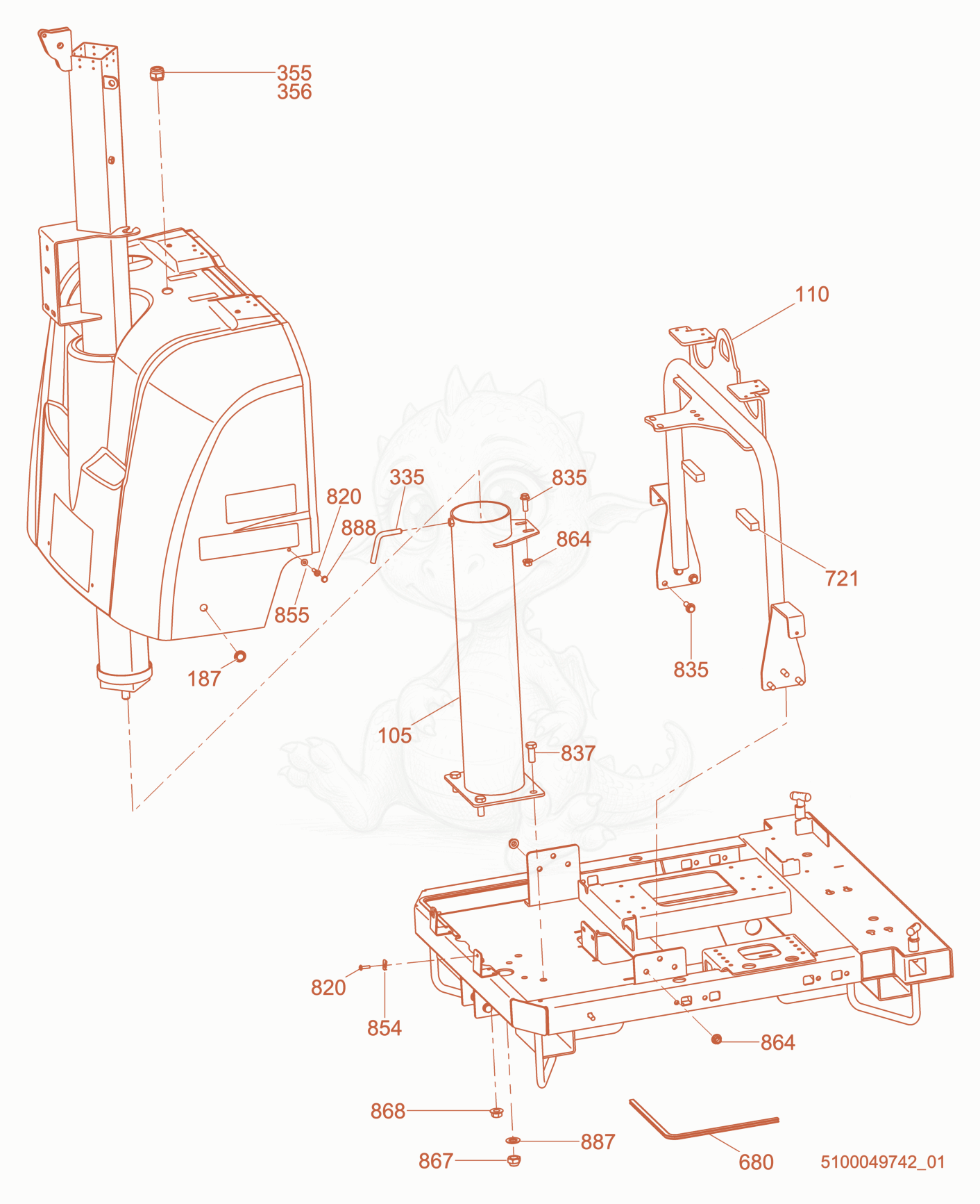 Exploded parts diagram of the Front Enclosure of a Wacker Neuson LTV4K, with numbered balloons