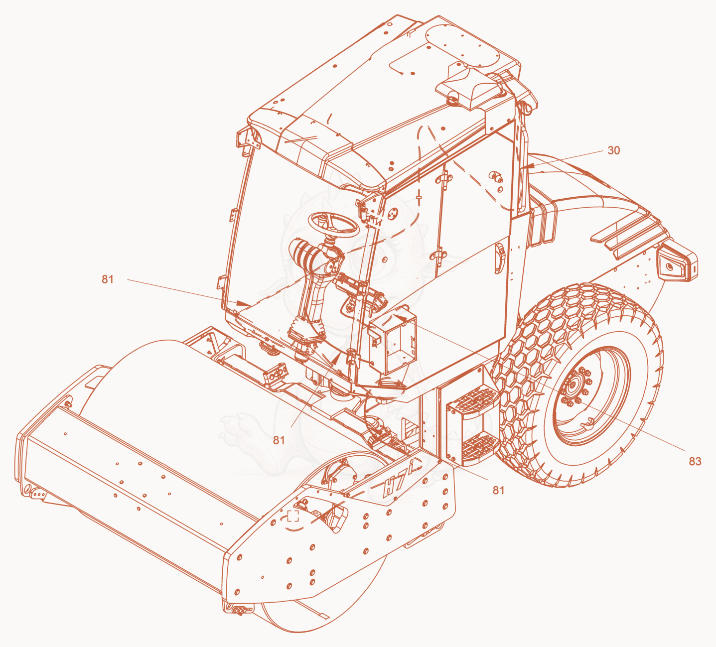 Exploded parts diagram of the HCQ-preparation of a Wacker Neuson RC50, with numbered balloons