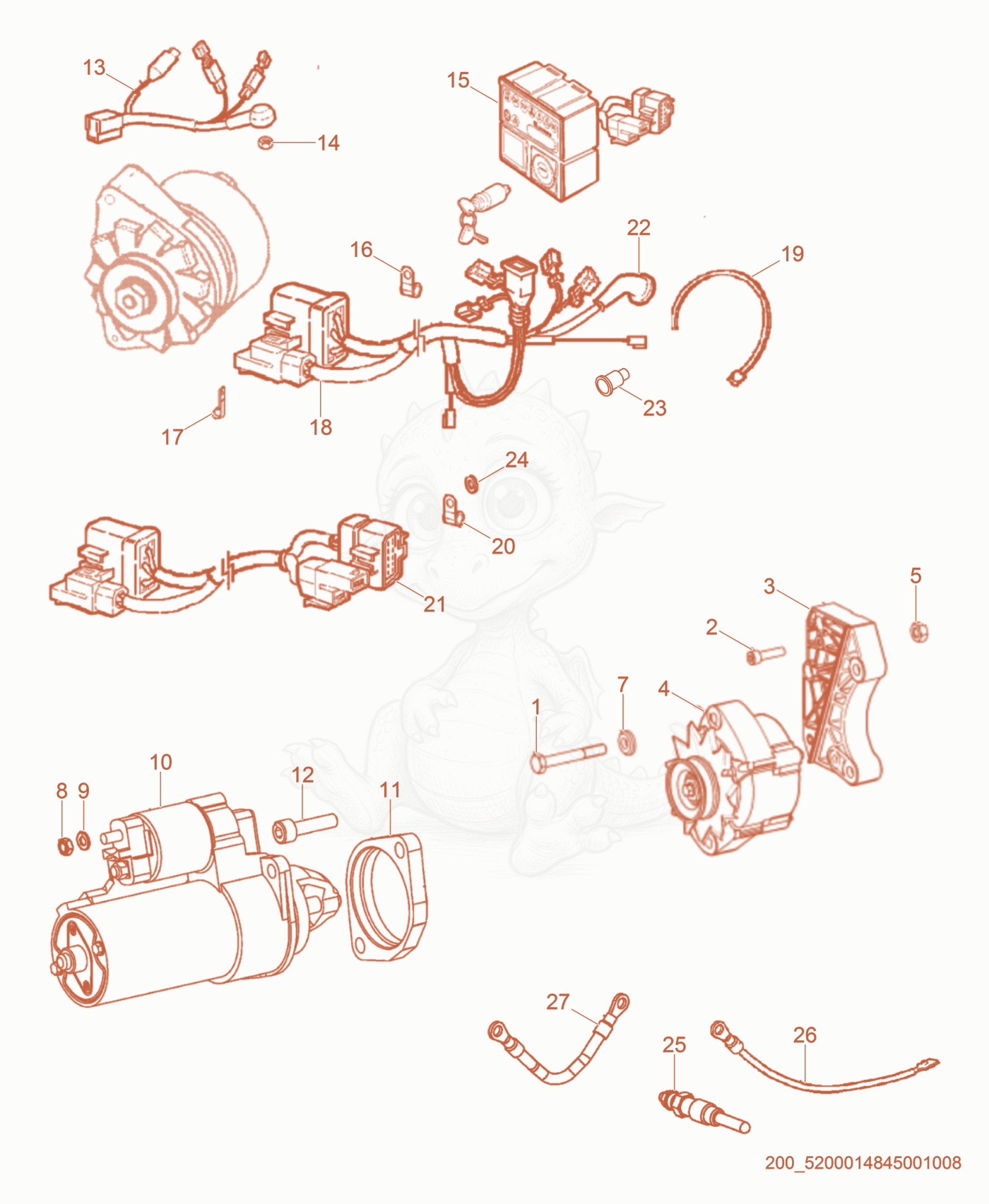 Exploded parts diagram of the Starting System of a Wacker Neuson PT6LT(I), with numbered balloons