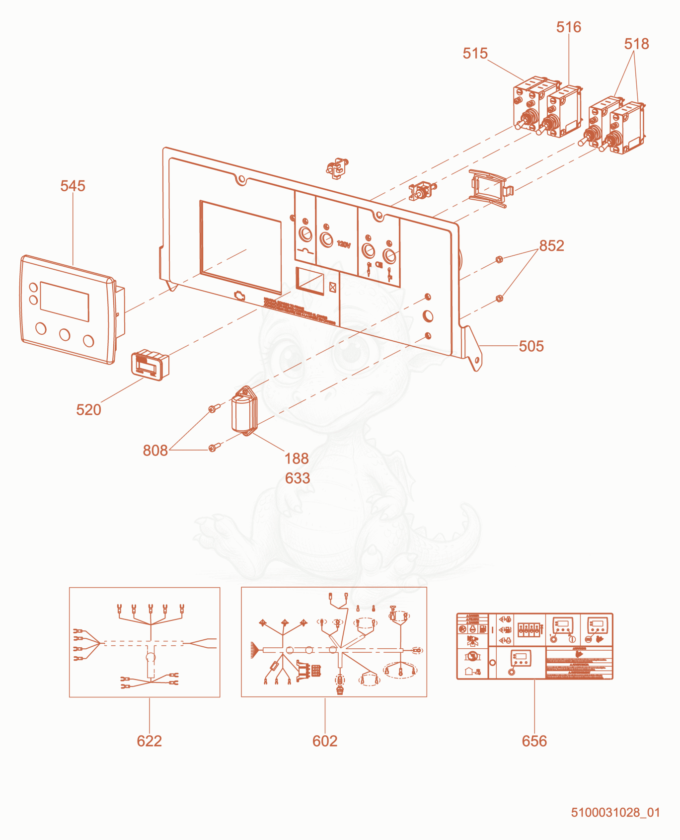 Exploded parts diagram of the Option-Control Panel, Auto Start of a Wacker Neuson LTV6K, with numbered balloons