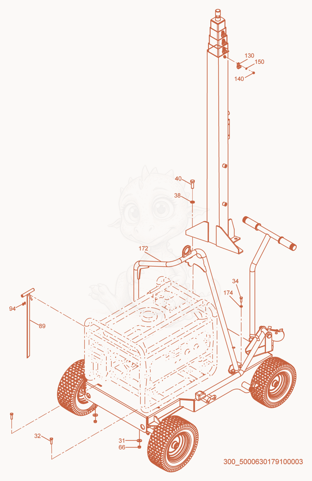 Exploded parts diagram of the Generator of a Wacker Neuson ML240(RAW), with numbered balloons