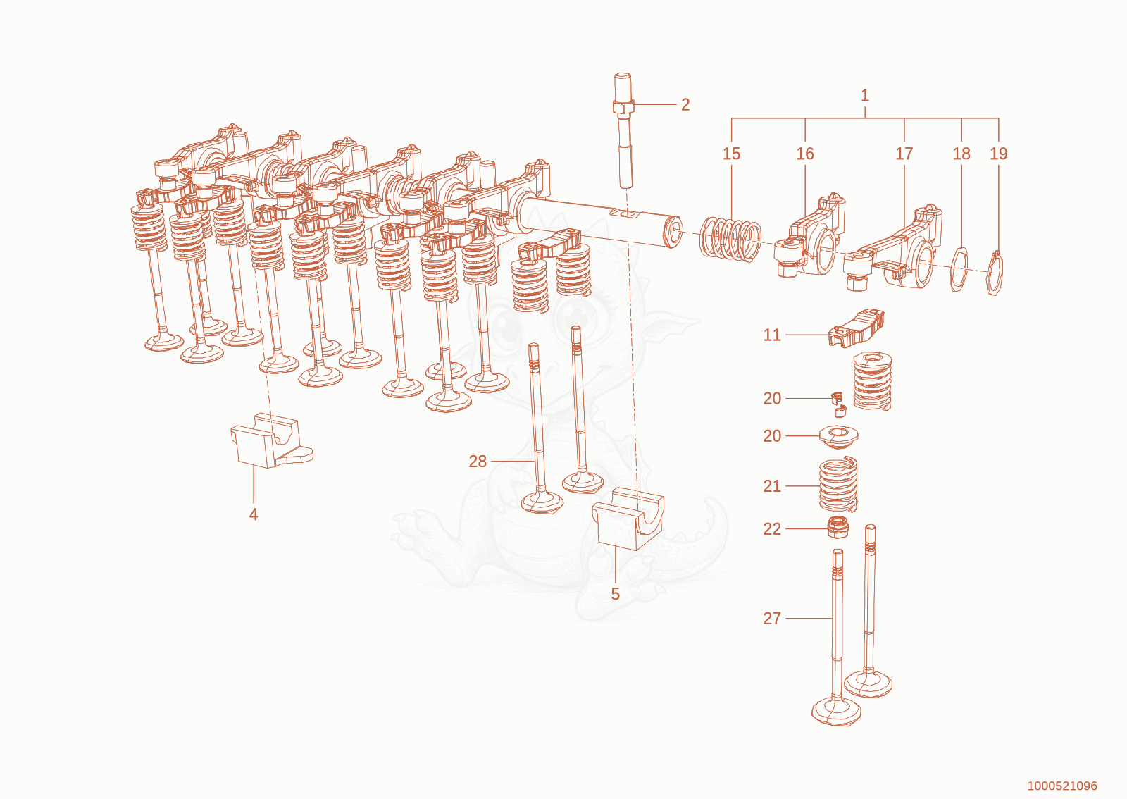 Exploded parts diagram of the rocker arm of a Wacker Neuson WL950P(A05-05), with numbered balloons