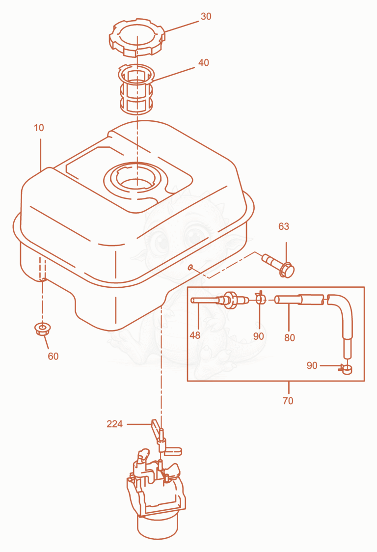 Exploded parts diagram of the Fuel tank cpl. of a Wacker Neuson GH3500, with numbered balloons