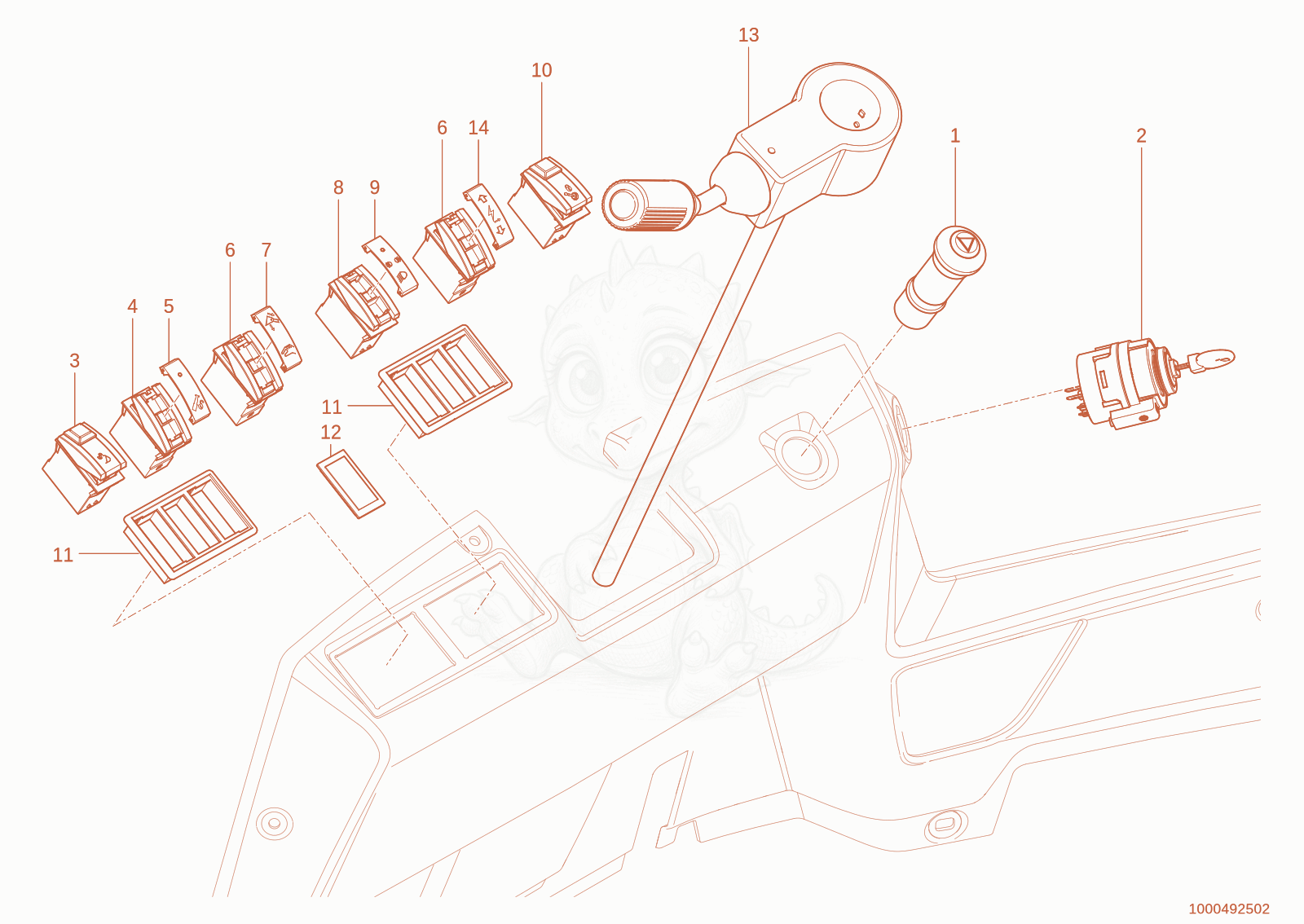 Exploded parts diagram of the Instrument panel of a Wacker Neuson WL110(WRL90-05), with numbered balloons