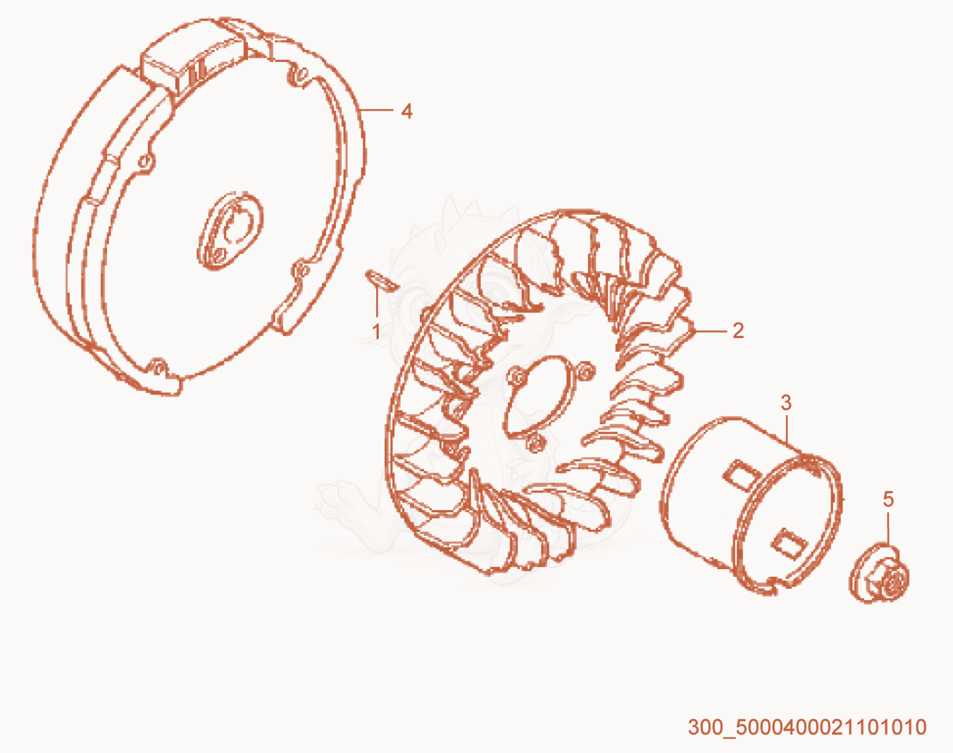 Exploded parts diagram of the Flywheel of a Wacker Neuson VP1340AW, with numbered balloons