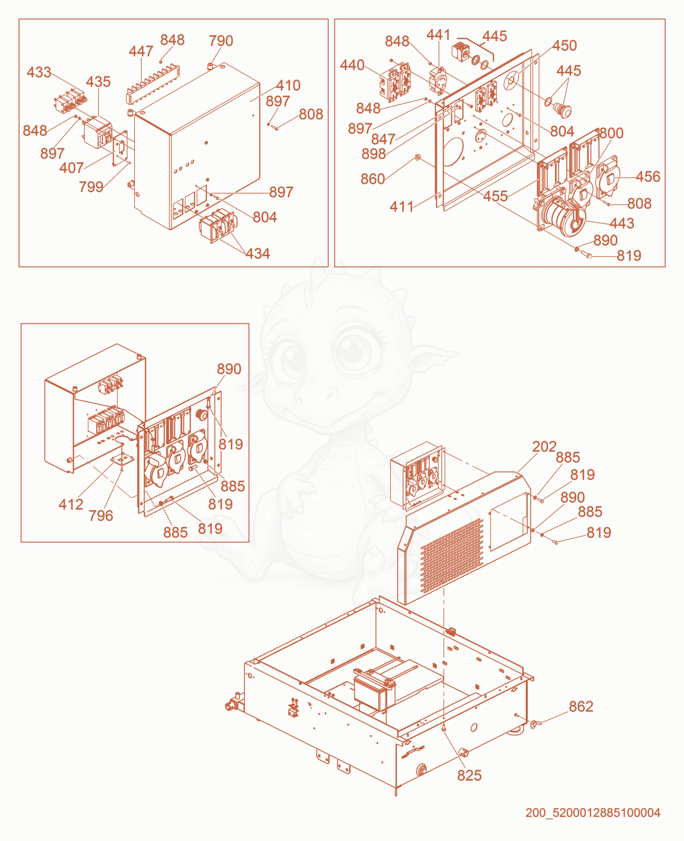 Exploded parts diagram of the Receptacle Panel cpl. of a Wacker Neuson LTW20Z3-VS, with numbered balloons