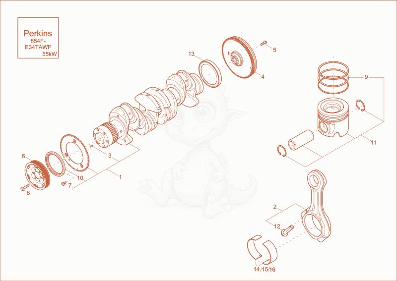 Exploded parts diagram of the crank shaft of a Wacker Neuson ET145, with numbered balloons