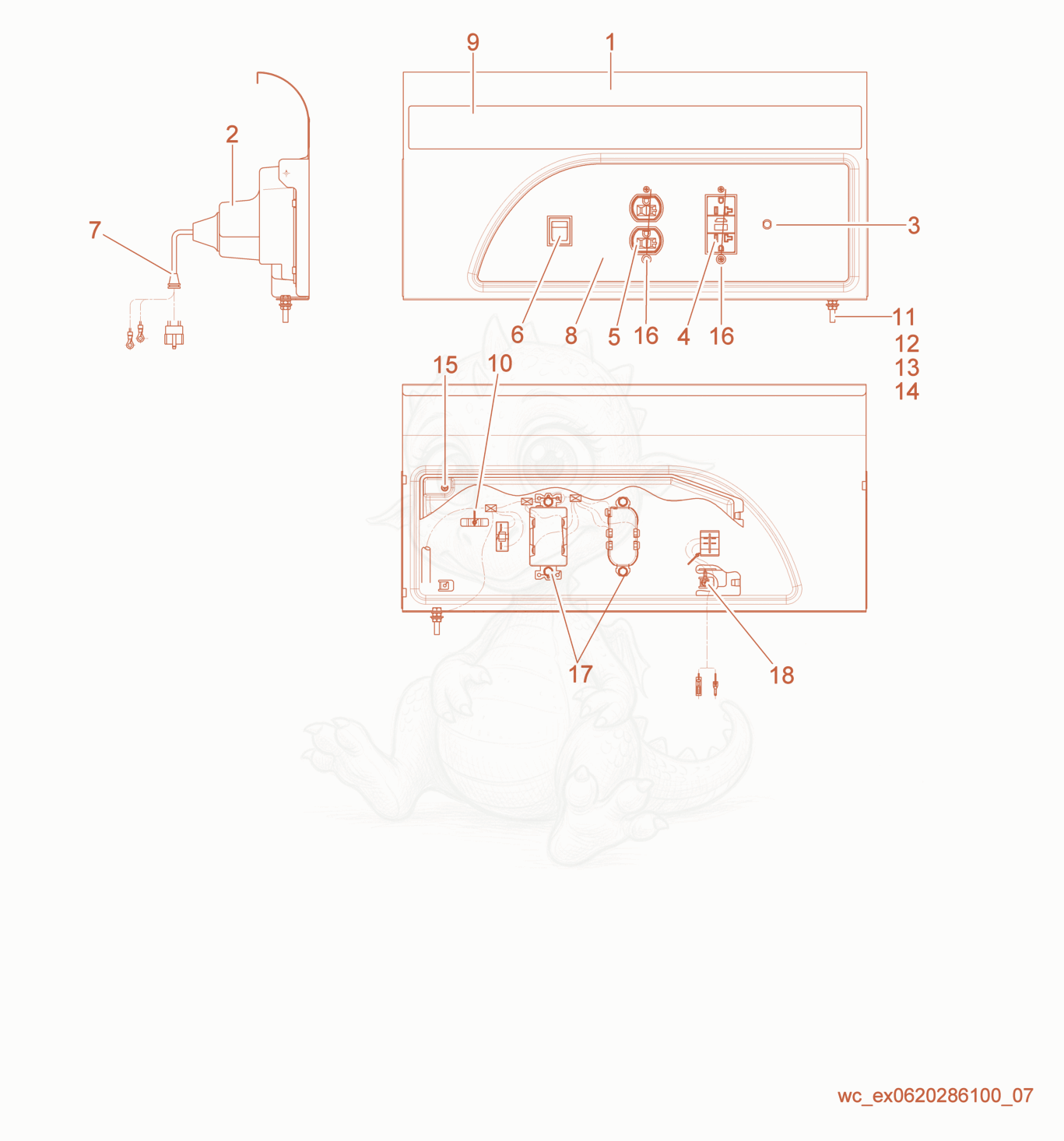 Exploded parts diagram of the Control Box cpl. of a Wacker Neuson GV2500A, with numbered balloons